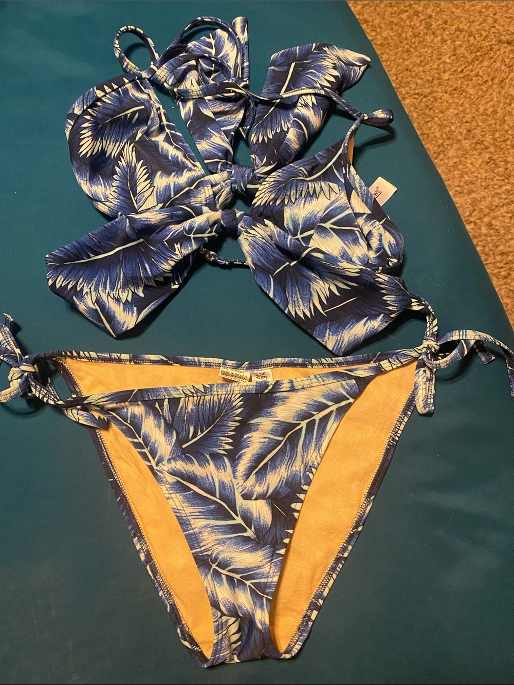 Newport News Blue and White Palm Print Tie Bikini